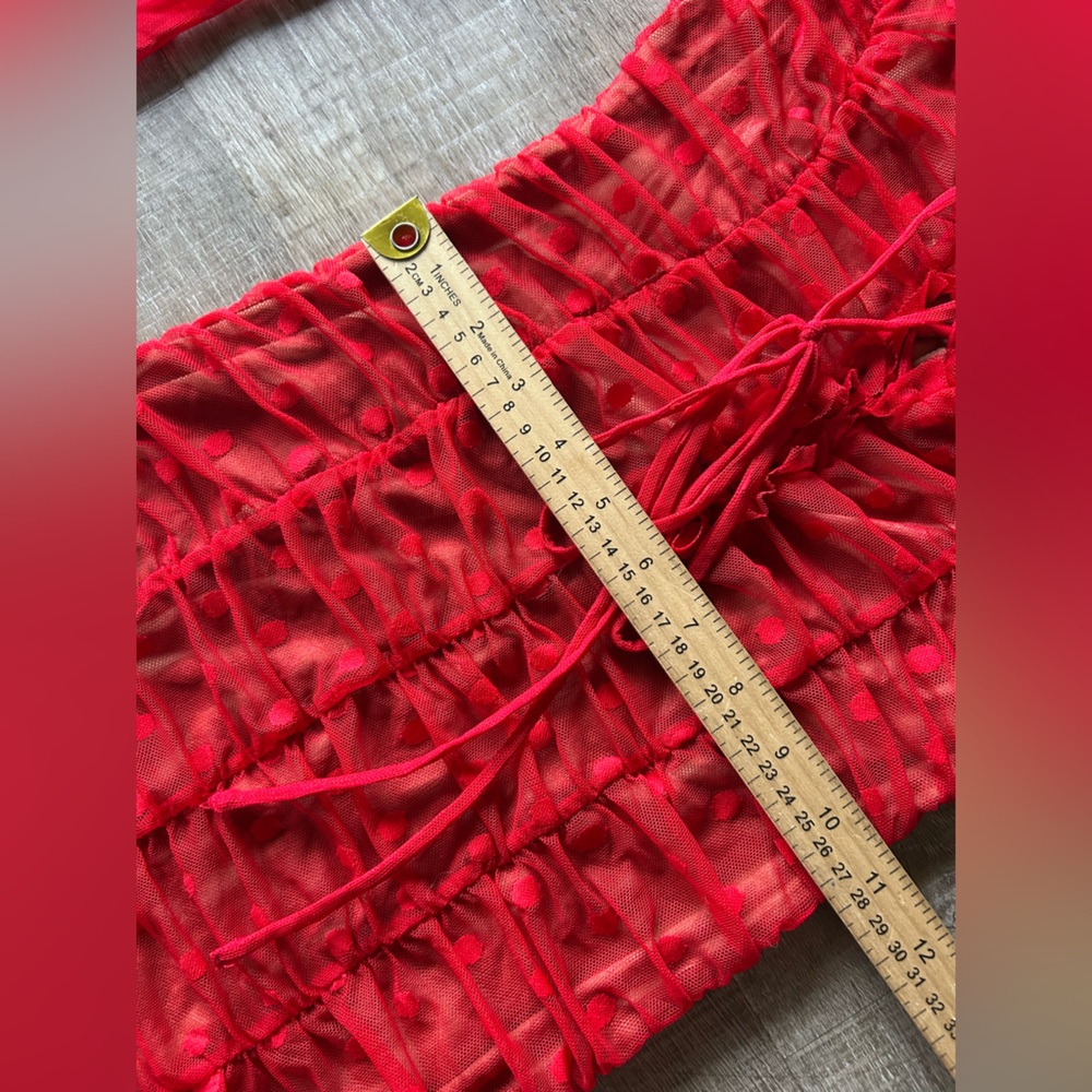 Majorelle Revolve Mesh Polka Dot Mini Dress Off The Shoulder Sexy Dress S Red - Picture 5 of 10